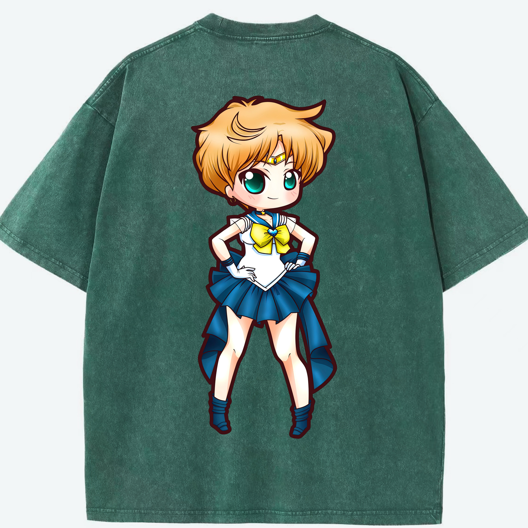 （画像用） 美少女戦士セーラームーン 天王はるか Sailor Moon Tenoh Haruka 綿100% ヴィンテージ風 半袖Tシャツ（背面プリント）